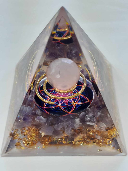 Amethyst & Rose Quartz Orgone Pyramid