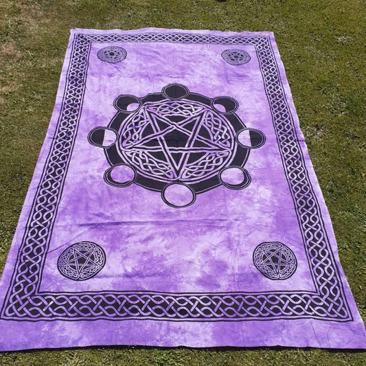 Moon phase pentacle bedcover/wall hanging/tapestry