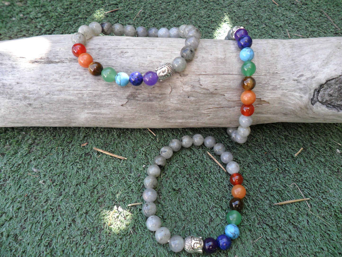 Chakra bracelet with labradorite beads & buddha head charm