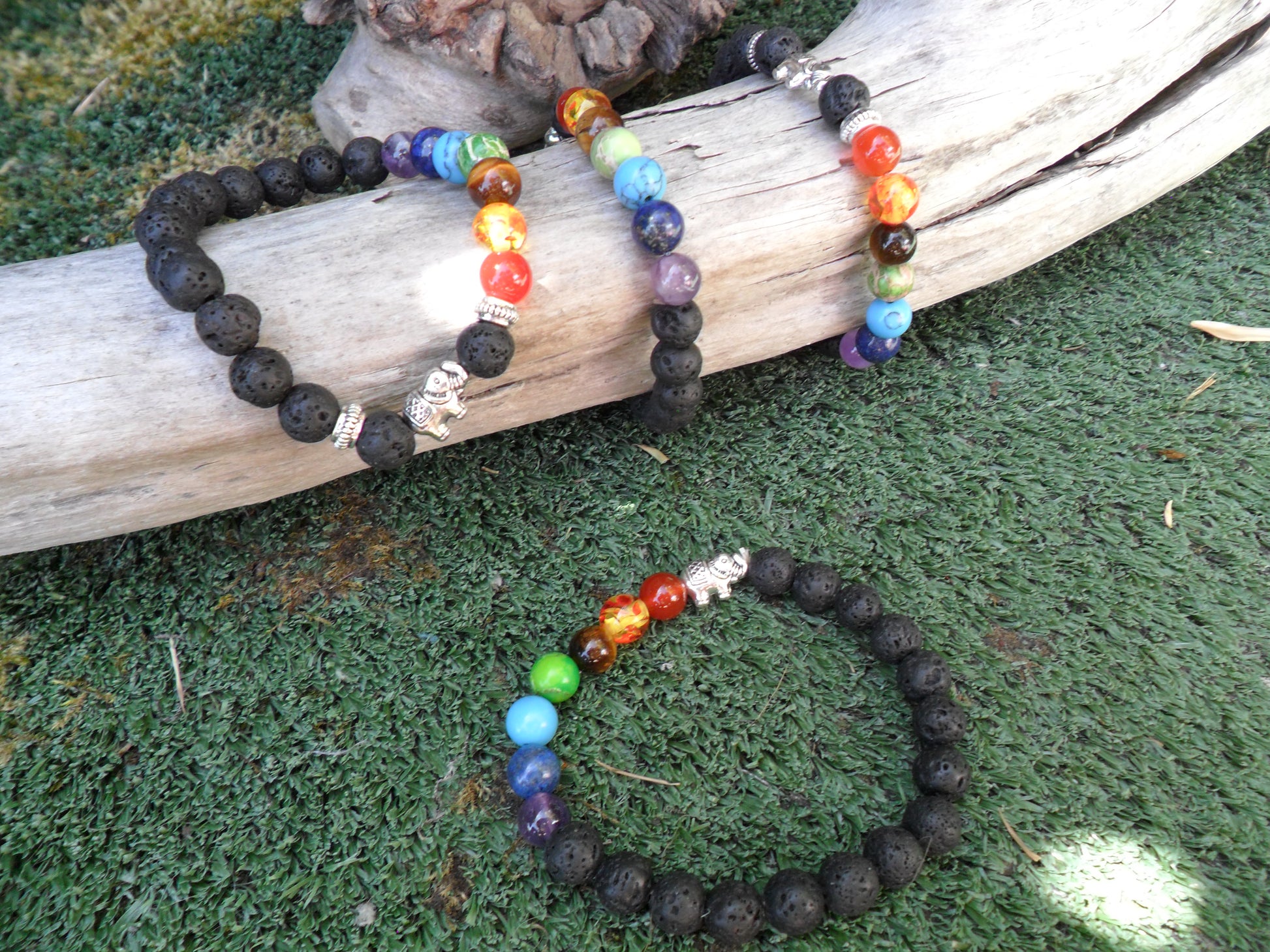 Chakra bracelet with lava beads & elephant charm