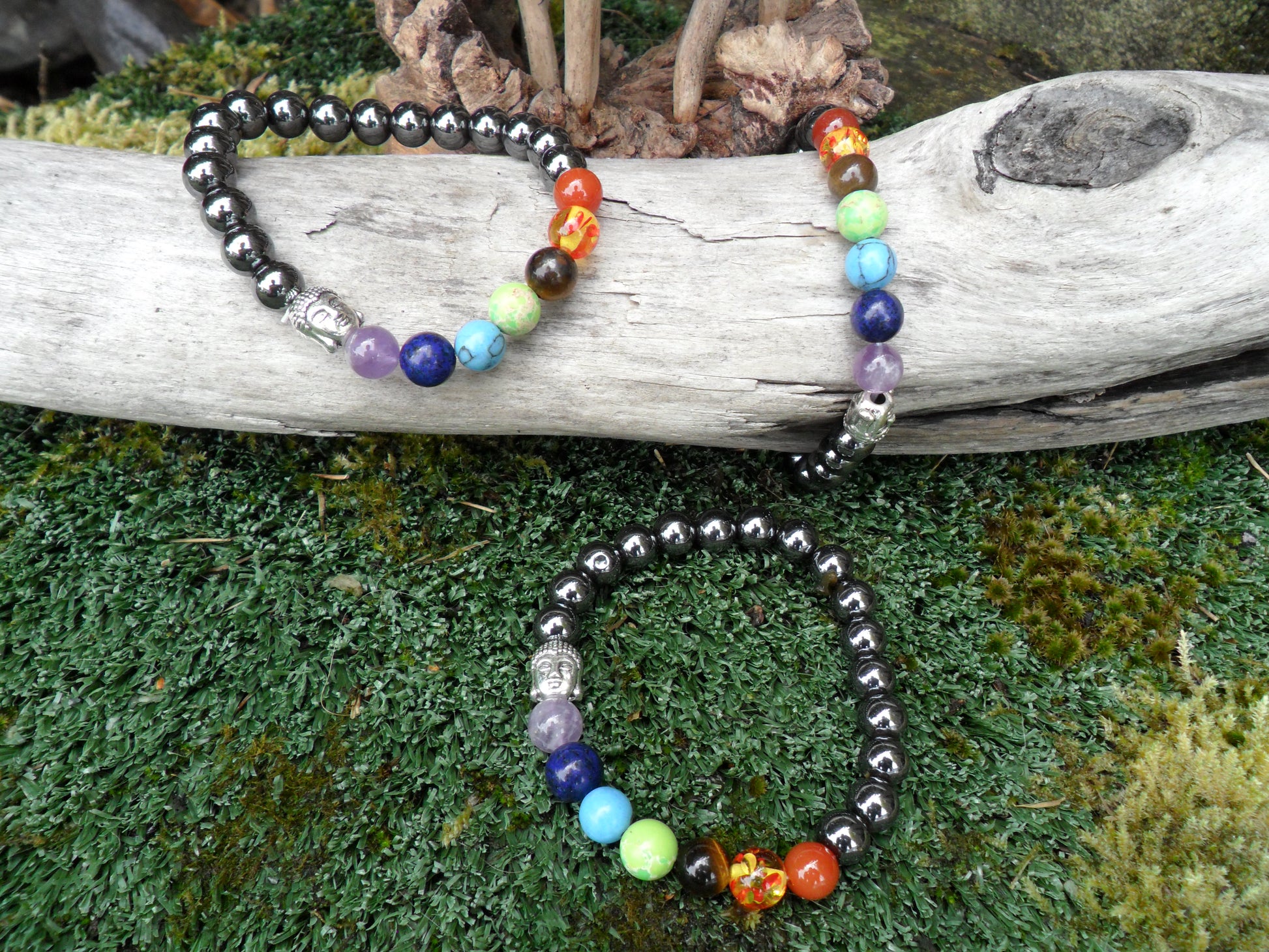 Chakra bracelet with haematite beads & buddha head charm